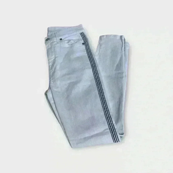 7 FOR ALL MANKIND Side Stripe High Waist Ankle Skinny Jeans In White Size 26 - Picture 3 of 10